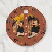 ゴールデングリーンリーテラコッタフォトクリスマスホリデー フェイバータグ (裏面)