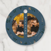 ゴールデングリーンリーブルー2枚フォトクリスマスホリデー フェイバータグ (裏面)