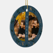 ゴールデングリーンリー賛美ブルータイポグラフィ2枚の写真 セラミックオーナメント (右)