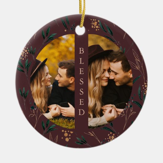 ゴールデングリーン賛美タイポグラフィフォトナス セラミックオーナメント (正面)