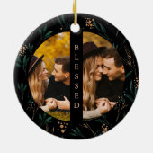 ゴールデングリーン賛美タイポグラフィ2フォトブラック セラミックオーナメント (裏面)