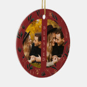 ゴールデングリーン賛美タイポグラフィ2枚フォトレッド セラミックオーナメント (右)