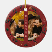 ゴールデングリーン賛美タイポグラフィ2枚フォトレッド セラミックオーナメント (裏面)