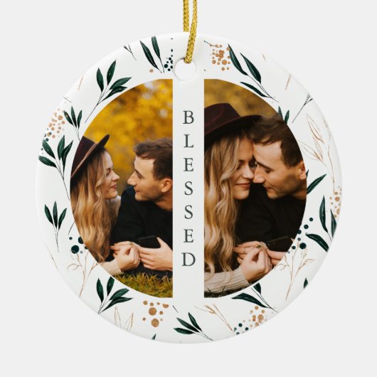 ゴールデングリーン賛美タイポグラフィ2枚 セラミックオーナメント (正面)