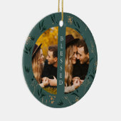 ゴールデングリーン賛美ティール(緑がかった色)タイポグラフィ2枚 セラミックオーナメント (右)