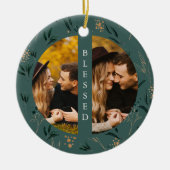 ゴールデングリーン賛美ティール(緑がかった色)タイポグラフィ2枚 セラミックオーナメント (正面)