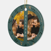 ゴールデングリーン賛美ティール(緑がかった色)タイポグラフィ2枚 セラミックオーナメント (左)