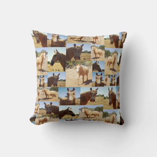 **"ゴールデングレイス：パロミノの写真コラージュ"** クッション (正面)
