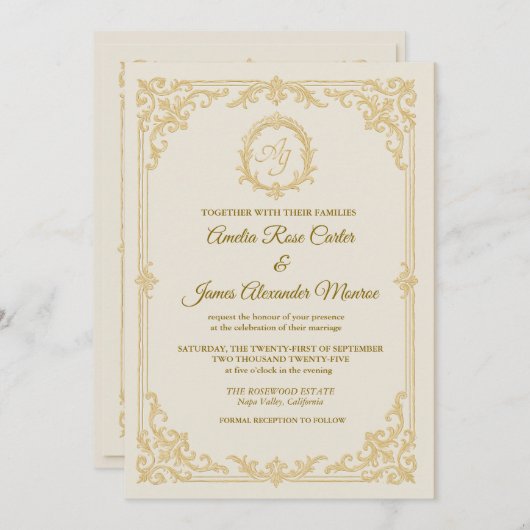 ゴールデングレースエレガントフォイル結婚式招待状 招待状 (正面/裏面)