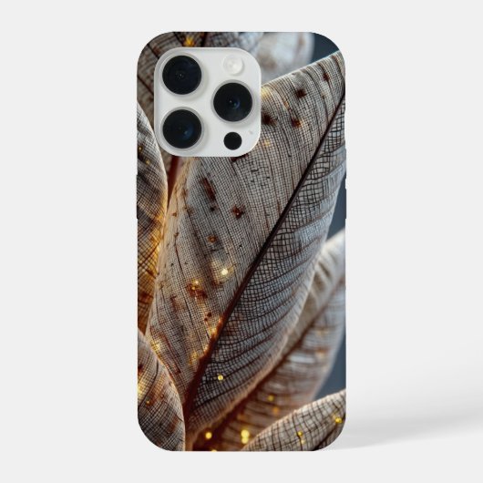 ゴールデングロウフェザー＆リーフテクスチャー iPhoneケース (裏面)
