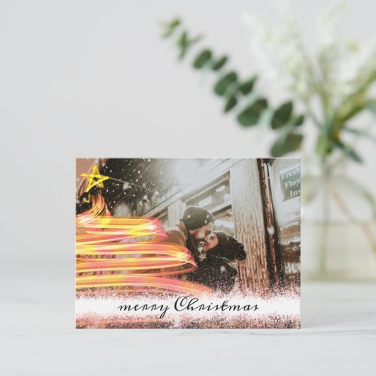 ゴールデングローツリースターグリッターフォトクリスマス ポストカード (スタンド正面)