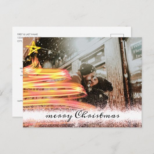 ゴールデングローツリースターグリッターフォトクリスマス ポストカード (正面/裏面)