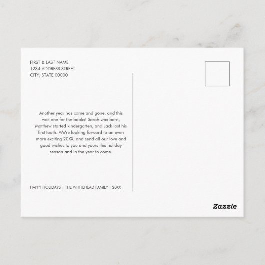 ゴールデングローツリースターグリッターフォトクリスマス ポストカード (裏面)