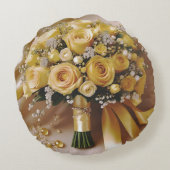 「ゴールデングロー: 愛のハニードローズブーケ」 ラウンドクッション (裏面)