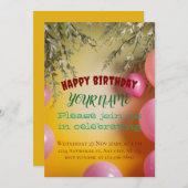 ゴールデングロー：繁栄したファンタジーお祝い 招待状 (正面/裏面)