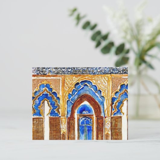 ゴールデンゲイツフェズパレス王室のモロッコの水彩画 ポストカード (スタンド正面)