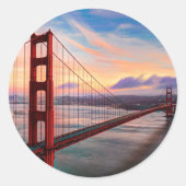 ゴールデンゲートブリッジでの美しい冬の夕日 ラウンドシール (正面)