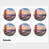 ゴールデンゲートブリッジでの美しい冬の夕日 ラウンドシール (シート)