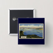 ゴールデンゲートブリッジのヴィンテージの郵便はがき 缶バッジ (正面&裏面)