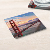 ゴールデンゲートブリッジの美しい冬の日没 スクエアペーパーコースター (アングル)