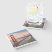 ゴールデンゲートブリッジの美しい冬の日没 ストーンコースター (横)