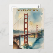 ゴールデンゲートブリッジウォーターカラーサンフランシスコ ポストカード (正面/裏面)
