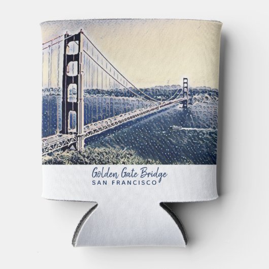 ゴールデンゲートブリッジサンフランシスコウォーターカラーアート 缶クーラー (正面)