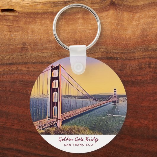 ゴールデンゲートブリッジサンフランシスコ絵画ヴィンテージ キーホルダー (正面)