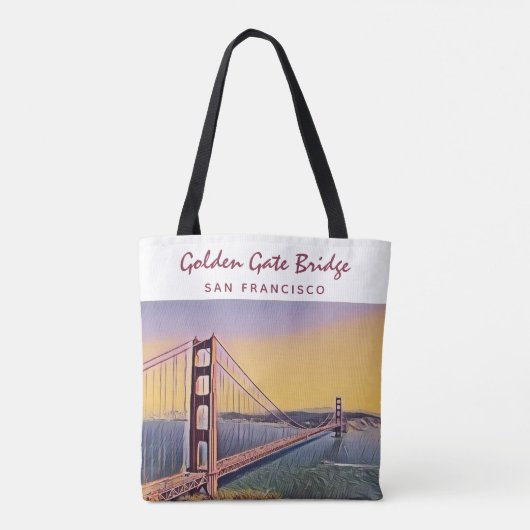 ゴールデンゲートブリッジサンフランシスコ絵画ヴィンテージ トートバッグ (裏面)