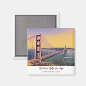 ゴールデンゲートブリッジサンフランシスコ絵画ヴィンテージ マグネット (正面/裏面)