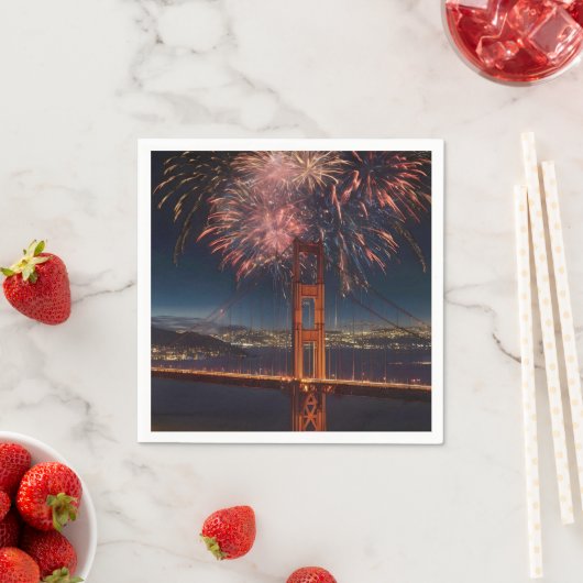 ゴールデンゲートブリッジ花火独立記念日 スタンダードカクテルナプキン (インサイチュ)