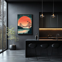 ゴールデンゲートブリッジ – ミニマリストサンセットシルエット