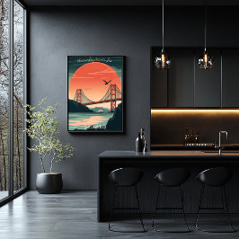 ゴールデンゲートブリッジ – ミニマリストサンセットシルエット ポスター