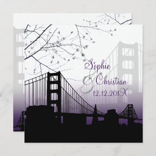 ゴールデンゲート/DIYバックグラウンドでのPixDezinesの夕日 招待状 (正面/裏面)