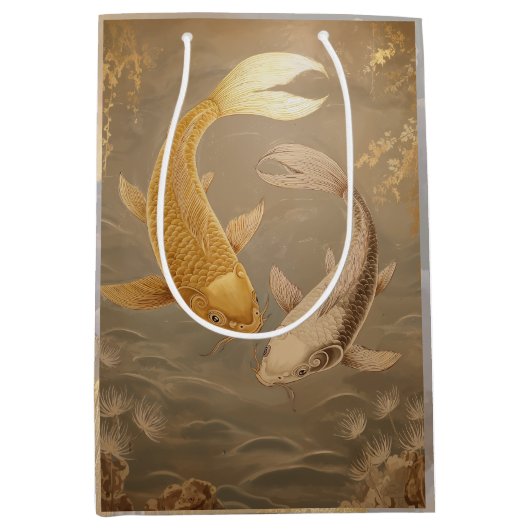 ゴールデンコイと日本のフィッシャーマンアエレガントート ミディアムペーパーバッグ (正面)