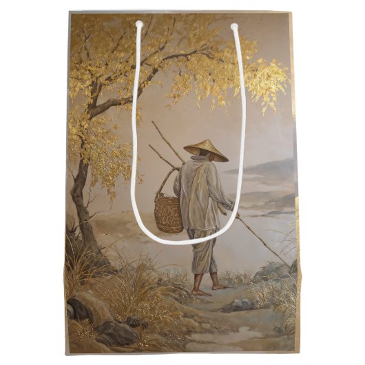 ゴールデンコイと日本のフィッシャーマンアエレガントート ミディアムペーパーバッグ (裏面)