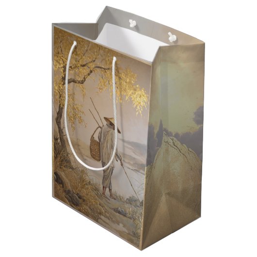 ゴールデンコイと日本のフィッシャーマンアエレガントート ミディアムペーパーバッグ (裏面アングル)