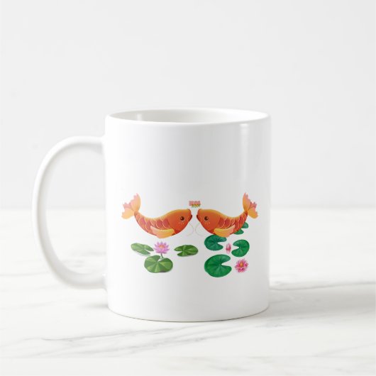 ゴールデンコイフィッシュとハス花コーヒーマグ コーヒーマグカップ (左)