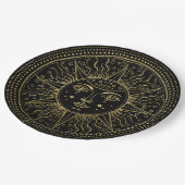 ゴールデンコスモス |エレガント金ゴールドサン顔オン黒 ペーパープレート (アングル)