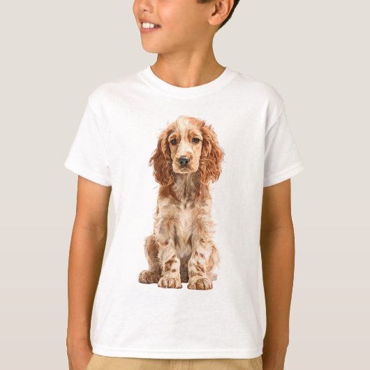 ゴールデンコッカー spanielの子犬のイラスト 子ども tシャツ (正面)