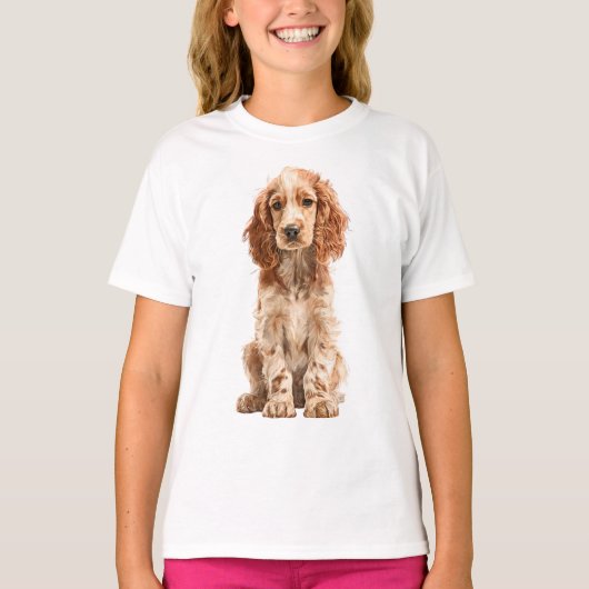 ゴールデンコッカー spanielの子犬のイラスト 子ども tシャツ (正面)