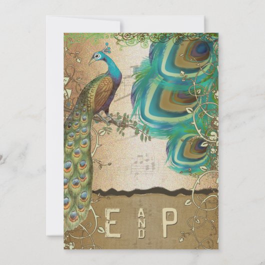 ゴールデンコッパー金ゴールド孔雀の羽根 招待状 (裏面)