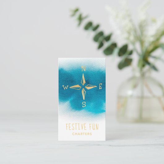 *~*ゴールデンコンパスシービーチ海ホワイトティール（緑がかった色）ブルー 名刺 (スタンド正面)