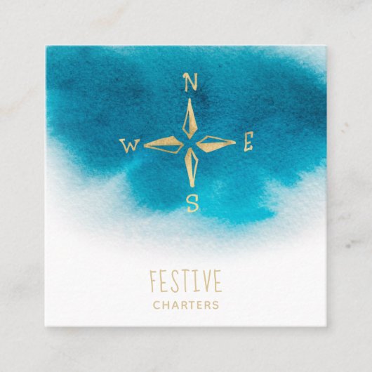 *~*ゴールデンコンパスビーチ海シーAP 13ティール(緑がかった色)ブルー スクエア名刺 (正面)