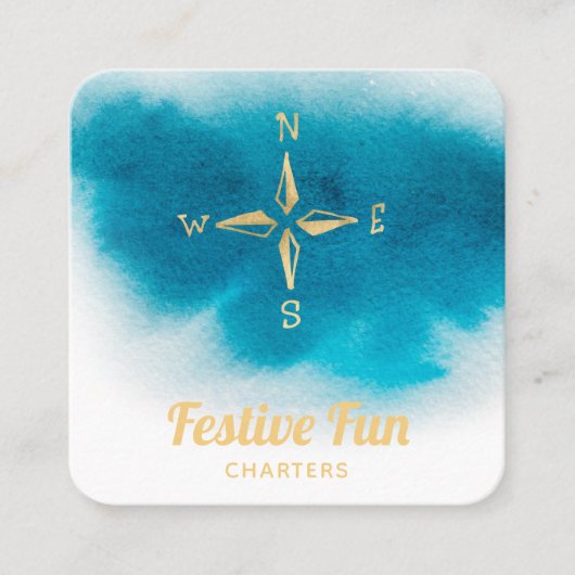 *~*ゴールデンコンパスビーチ海ホワイトティール(緑がかった色)ブルーシー スクエア名刺 (正面)