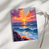 ゴールデンコーストの海の夕焼け水彩画カード