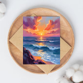 ゴールデンコーストの海の夕焼け水彩画カード