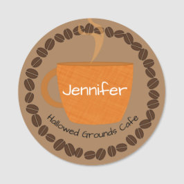 ゴールデンコーヒーカップとコーヒー豆 名札