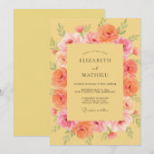 ゴールデンコーラルローズの結婚式 招待状 (正面/裏面)