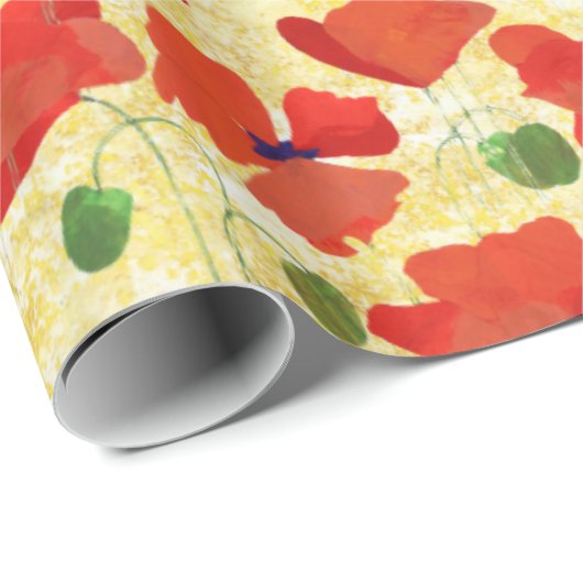 ゴールデンコーンの背景に緋色の野原のケシ ラッピングペーパー (ロールコーナー)